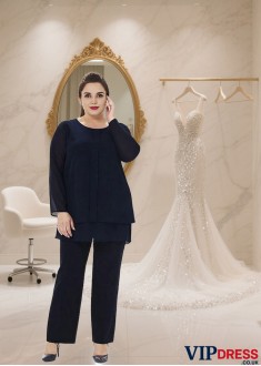 Buy Chiffon Mother of the Bride Pantsuits with Jewel Neckline and Sleeves