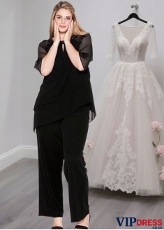 Black Mother of the Bride outfits – Full Length Gown with Short Sleeves