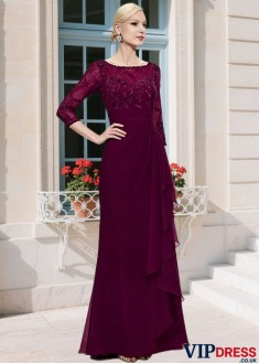 Elegant Sheath Mother of the Bride Dress Bateau Chiffon Full Length