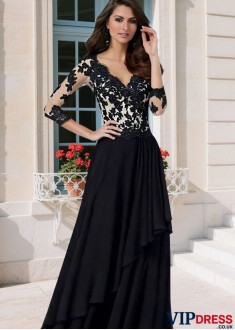 V-Neck Full Length Mother of the Bride Dress