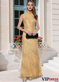 Elegant High Collar Mother of the Bride Dress Yellow Tulle