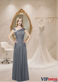 Elegant V-Neck Tulle Satin Full-Length Mother of the Bride Dress