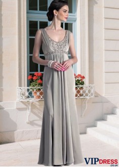 Elegant Satin Chiffon Mother of the Bride Dress – Scoop Neck Full Length A-Line Gown