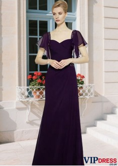 Chiffon Sheath Mother of the Bride Dress with Cap Sleeves