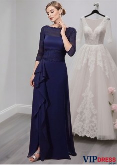 Blue Bateau Neck Mother of the Bride Dresses For Evening with Short Sleeves
