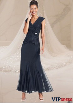 Elegant V-Neck Chiffon Ankle-Length Formal Dress for Wedding or Evening