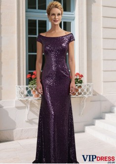 Elegant Purple Sheath Mother of the Bride Dress with Sequin Lace