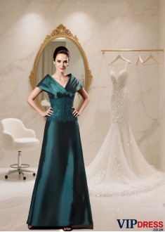Elegant V-Neck Full-Length Taffeta A-Line Mother of the Bride Dress