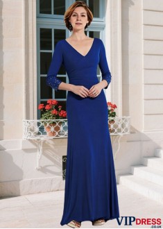 Elegant Blue V-Neck Chiffon Mother of the Bride Dress