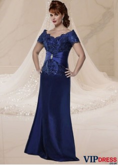 Off-the-Shoulder Stretch Satin A-Line Full-Length Mother of the Bride Dress