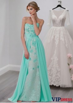 Cheap Strapless Lace Chiffon Full-Length Wedding Party Dresses UK