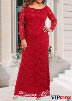 Illusion Sleeve Sheath Red Mother of the Bride Gown