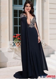 Elegant Chiffon V-Neck Mother of the Bride Dress with Illusion Sleeves – Full Length Sheath Gown