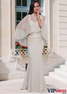 Elegant V-Neck Acetate Satin Mother of the Bride Dress – Full Length Sheath Gown