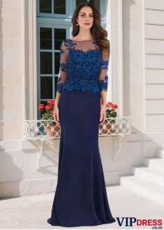 Illusion Sleeve Tulle Chiffon Mother of the Bride Dress