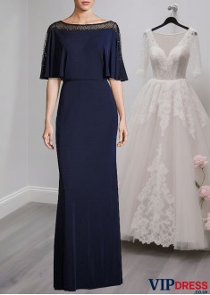 Elegant Full-Length Bateau Neck Tulle & Spandex Mother of the Bride Dress