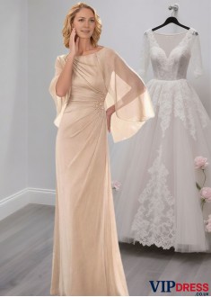 Scoop Neck Silk-Like Chiffon Mother of the Bride Dresses with Sleeves