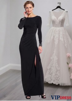 Black Chiffon Mother of the Bride Dress –  Evening Gowns with Long Sleeves