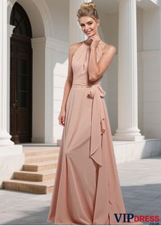 Halter Chiffon Full-Length Bridesmaid Dress UK for Wedding