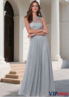 Elegant One Shoulder Tulle A-Line Bridesmaid Dress Long Wedding Party Gown