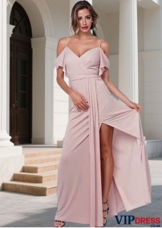 Chiffon Spaghetti Straps Bridesmaid Dress & Comfortable A Line Gown
