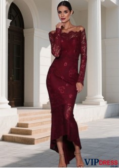 Lace Off-the-Shoulder Hi-Lo Bridesmaid Dresses Sheath/Column