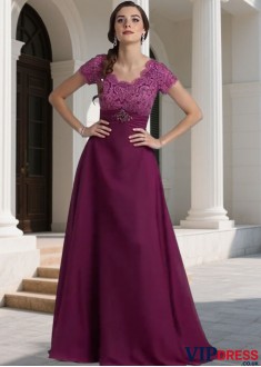 Purple Evening Gowns with Jewel Neckline and Appliques UK