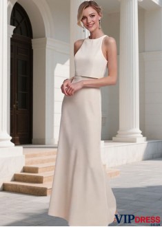 Elegant Jewel Neck Chiffon Bridesmaid Dress – Simple A-Line Floor-Length Gown