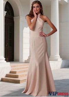 Chiffon Halter Mermaid Bridesmaid Dress – Full Length Trumpet Gown