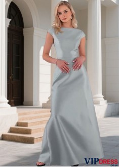 Elegant Satin Full Length Bridesmaid Dress with Bateau Neckline