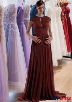 Chiffon High Collar Evening Dresses – A Line Formal Gowns With Beading