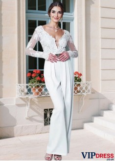 Elegant White Chiffon Evening Suits – V Neck Floor-Length Formal Gowns