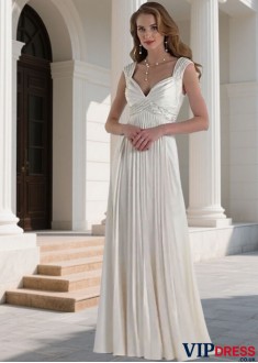 Elegant White Prom Dress – V Neck A Line Floor Length Gowns UK