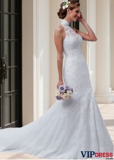 High Neck Lace Wedding Dresses – Sleeveless Tulle Bridal Gown