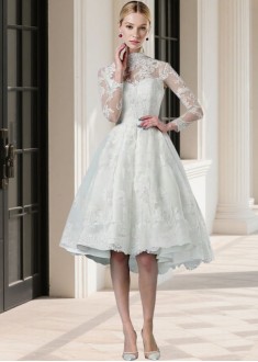 Hi-Lo Long Sleeve Lace Bridal Dress
