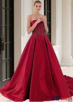 Elegant Satin Strapless A-Line Wedding Dress with Chapel Train