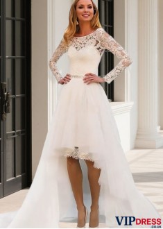 Lace Tulle 2 in 1 Bridal Gown with Bateau Neck and Sweep Train