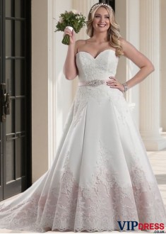 Satin Sweetheart Neckline Sleeveless A-Line Wedding Dresses with Appliques