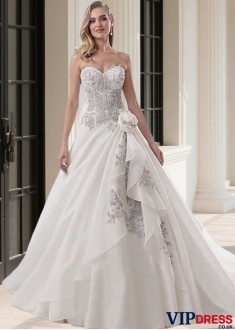 Elegant Sweetheart Organza A-Line Wedding Dress with Dropped Waist