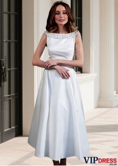 Sleeveless Satin A-Line Wedding Dress Ankle Length
