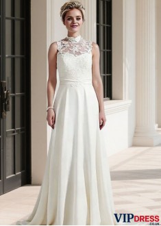 A Line Lace Chiffon Wedding Dress