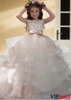 Tulle & Elasticated Net Flower Girl Dress – Floor Length Ball Gown