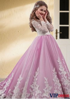 Elegant Tulle  A Line Floor Length Flower Girl Dresses with Lace Appliques