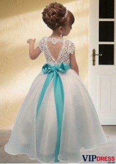 White Organza Lace Flower Girl Dresses with Appliques Cheap