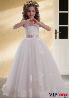 White Tulle & Satin Flower Girl Dresses & Gowns for Wedding