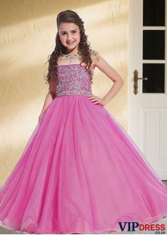 Floor-Length Tulle Flower Girl Gown – Classic Ball Gown for Weddings