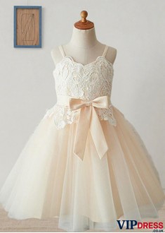 Tulle A Line Knee-Length Flower Girl Dresses for Weddings & Parties