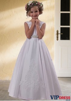 White Flower Girl Dresses – Little Gril Gowns with Appliques