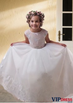 A-Line Tulle & Satin Floor-Length Flower Girl Dress