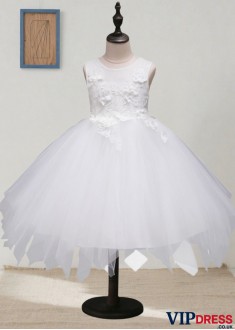 White Tulle & Lace Flower Girl Dresses – Ankle Length Ball Gown